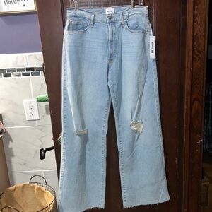 HUDSON JOLENE WOMENS WIDE LEG BARREL HEANS LIGHT WASH  DISTRESSED